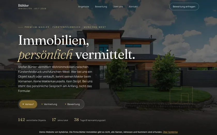 Estate agent demo Bühler Immobilien: home page on a laptop