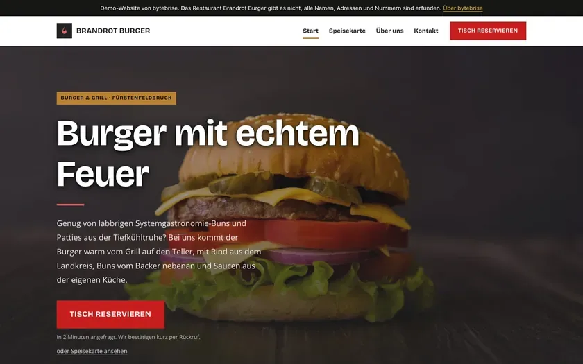 Restaurant demo Brandrot Burger: home page on a laptop