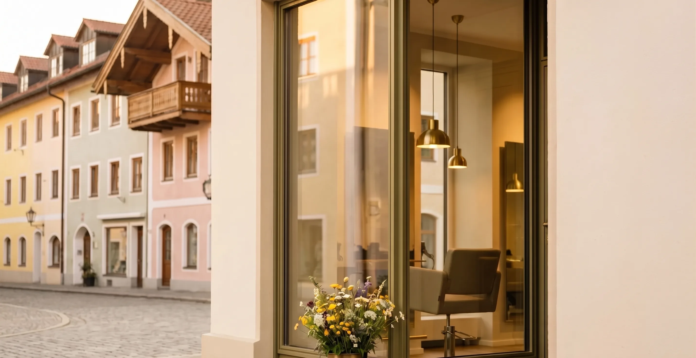 Friseursalon im bayerischen Stadtbild, typisch für Oberbayern und Olching