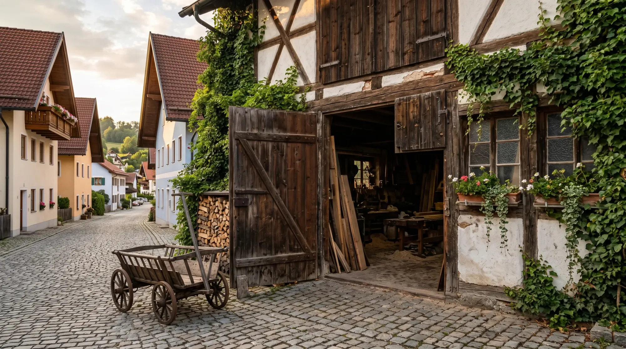 Handwerksbetrieb im bayerischen Stadtbild, typisch für Schwaben und Augsburg